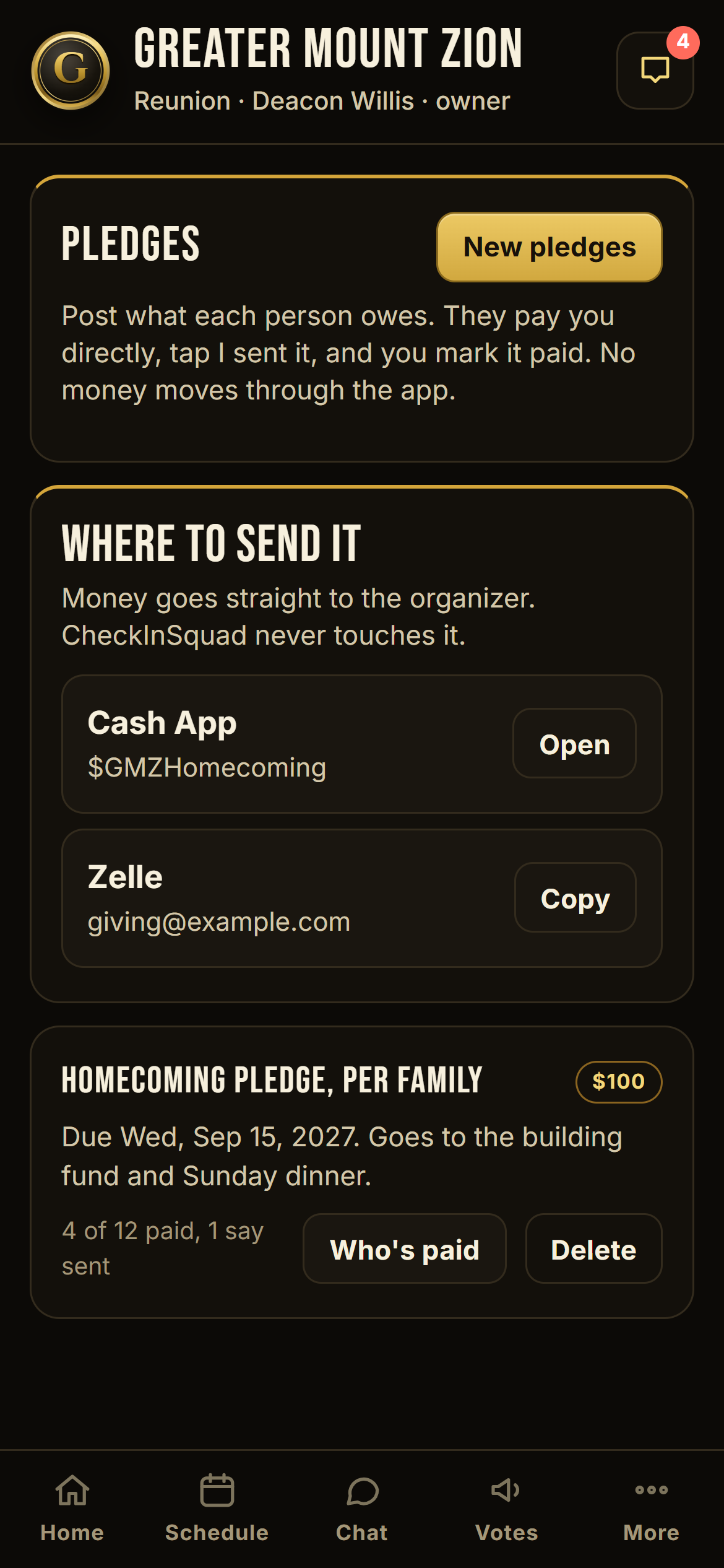 Pledges without the envelope chase