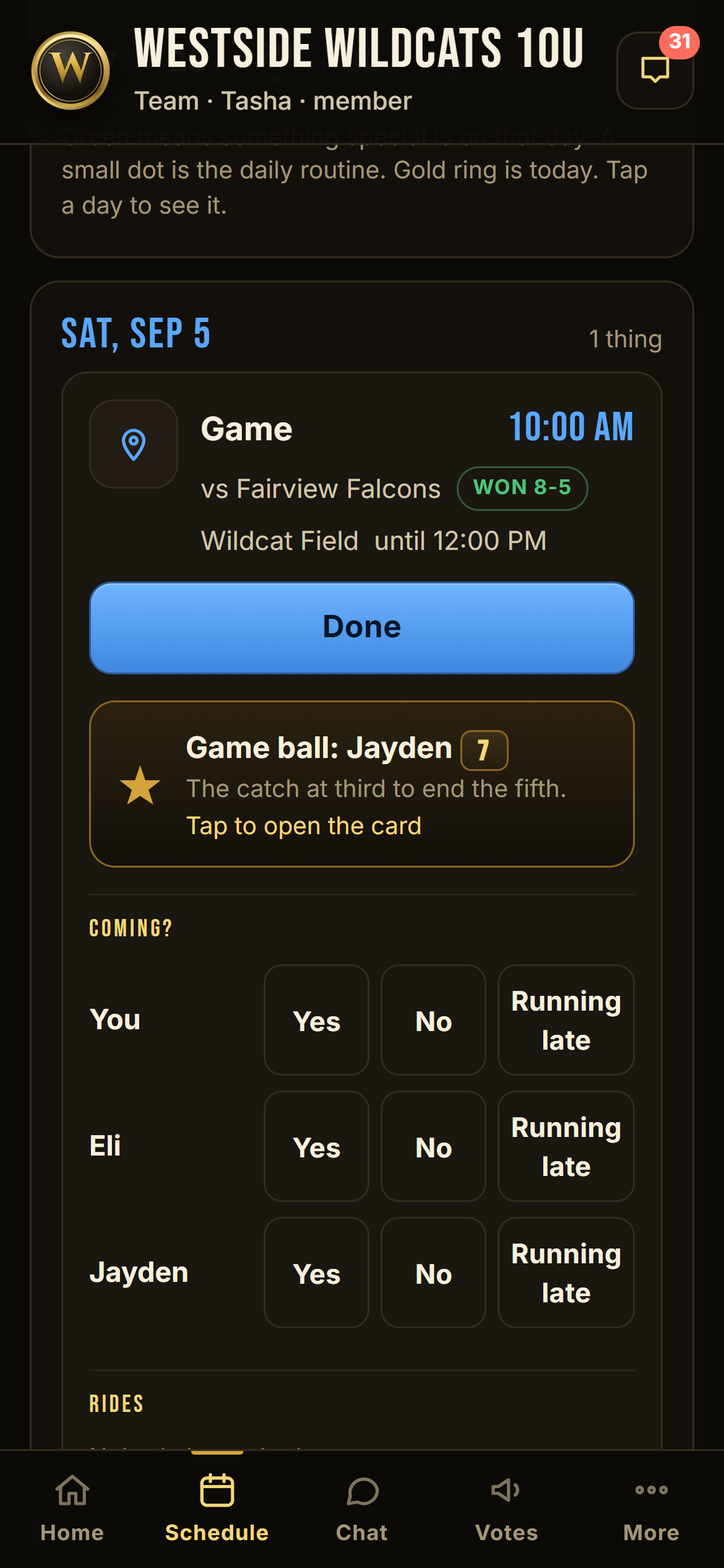 The game ball, and a card they keep